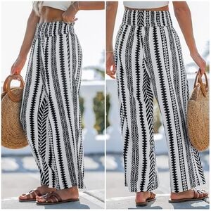 Cupshe Black & White Smocked Waist Geo Pants